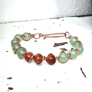 Boho Chic Green and Brown Gemstone Beaded Bracelet, Size 5